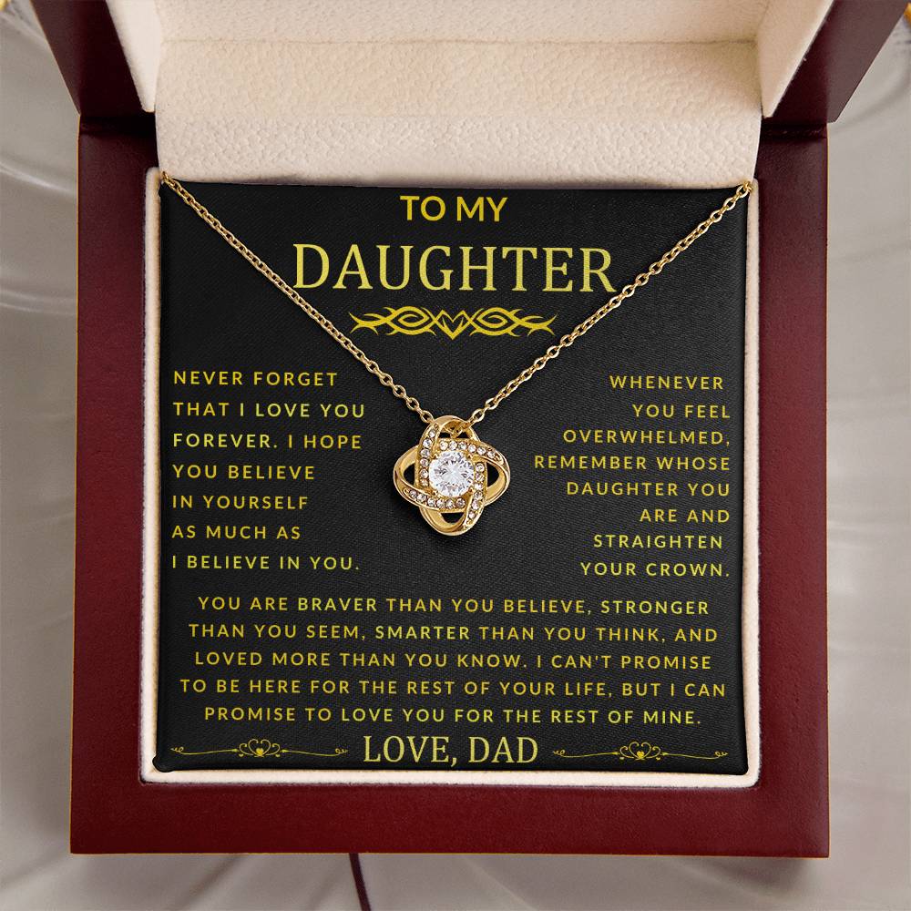 To My Daughter Love Knot Necklace From Dad Never Forget Gold Font