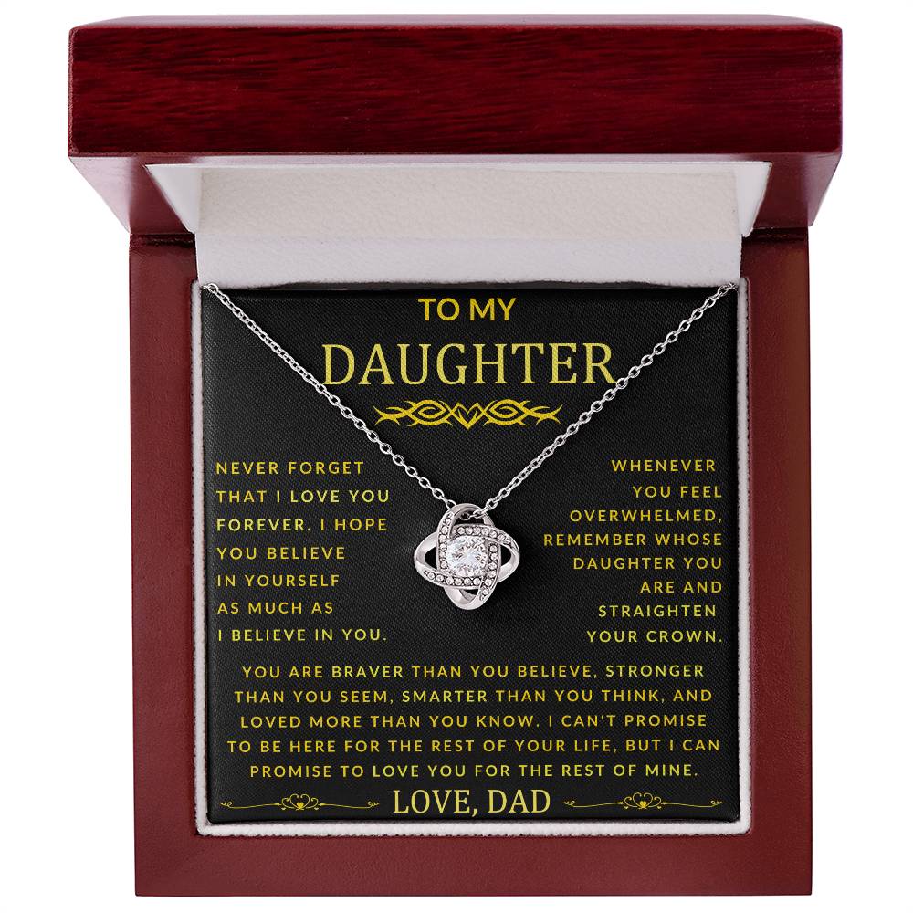 To My Daughter Love Knot Necklace From Dad Never Forget Gold Font