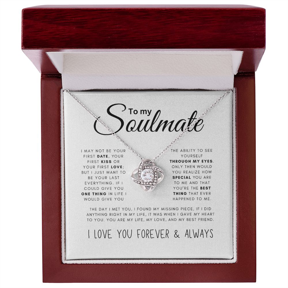 To My Soulmate Black & White Love Knot Necklace