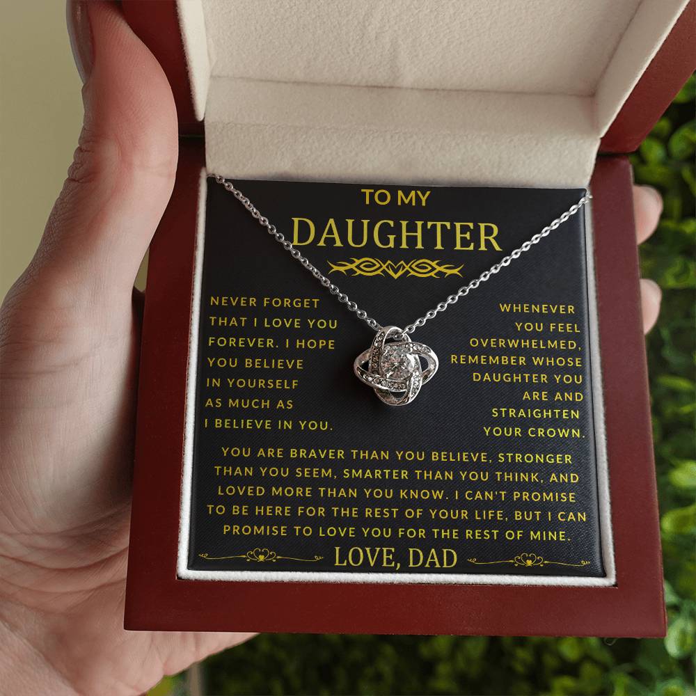 To My Daughter Love Knot Necklace From Dad Never Forget Gold Font