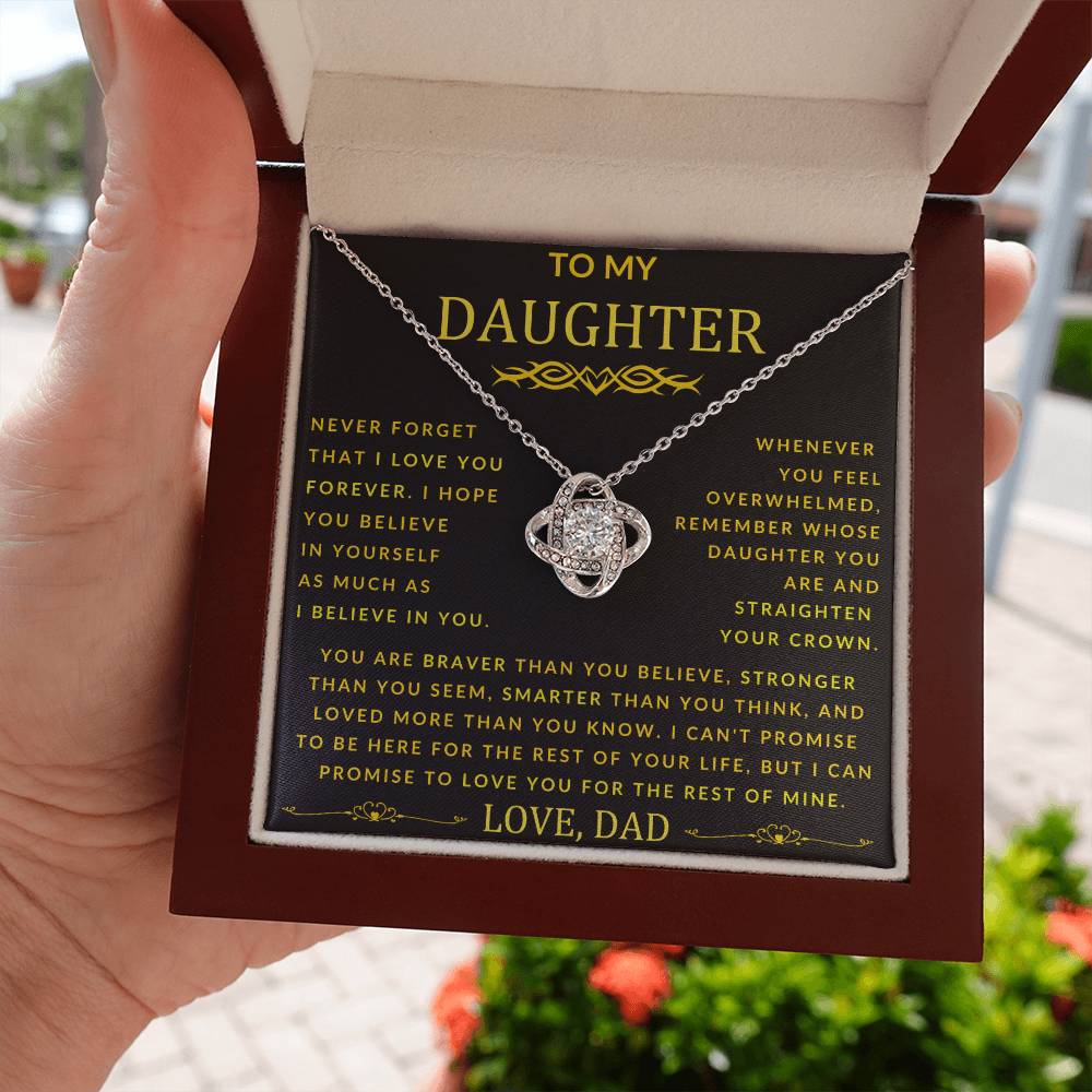 To My Daughter Love Knot Necklace From Dad Never Forget Gold Font