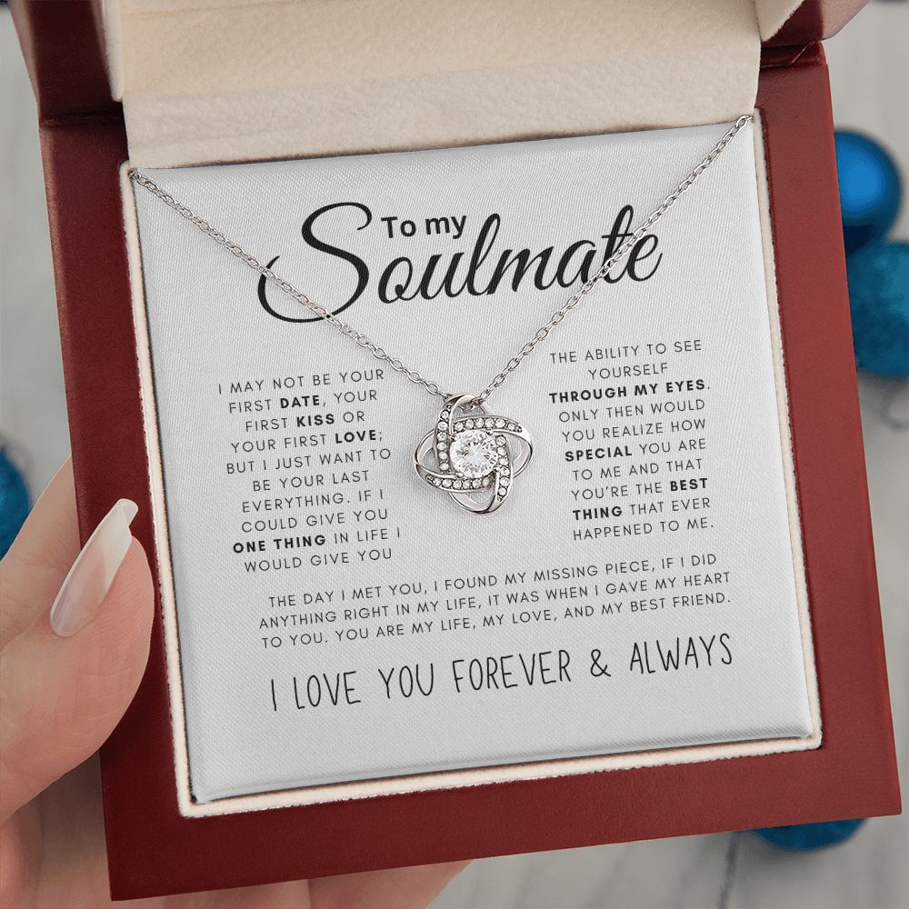 To My Soulmate Black & White Love Knot Necklace