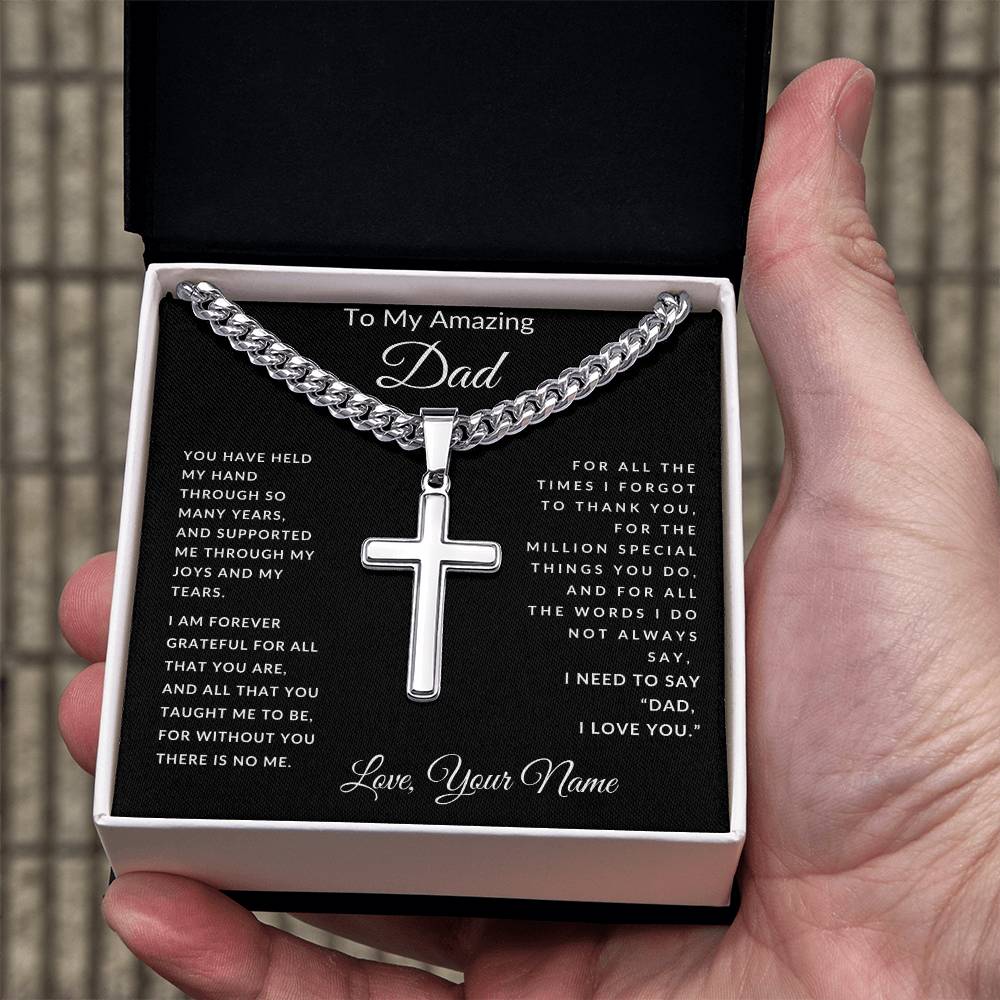 To Dad From Son's or Daughter's Name Cross Necklace