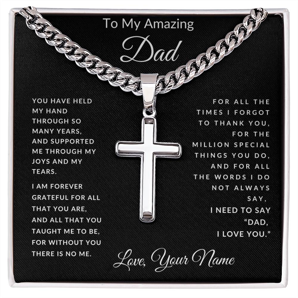 To Dad From Son's or Daughter's Name Cross Necklace