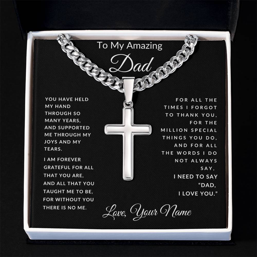 To Dad From Son's or Daughter's Name Cross Necklace