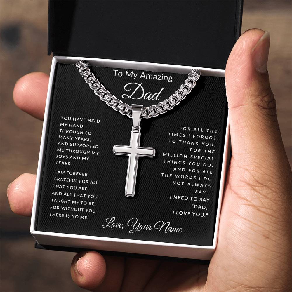 To Dad From Son's or Daughter's Name Cross Necklace