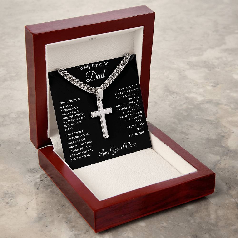 To Dad From Son's or Daughter's Name Cross Necklace