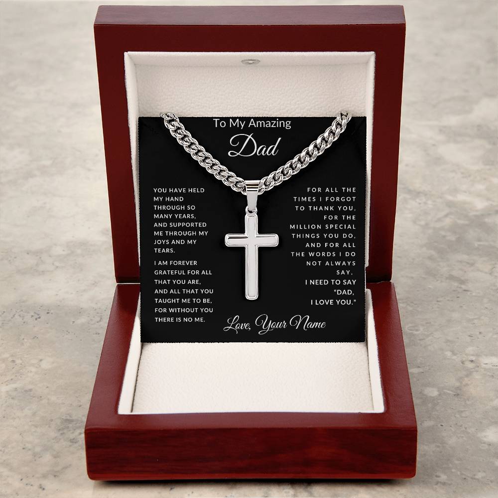 To Dad From Son's or Daughter's Name Cross Necklace