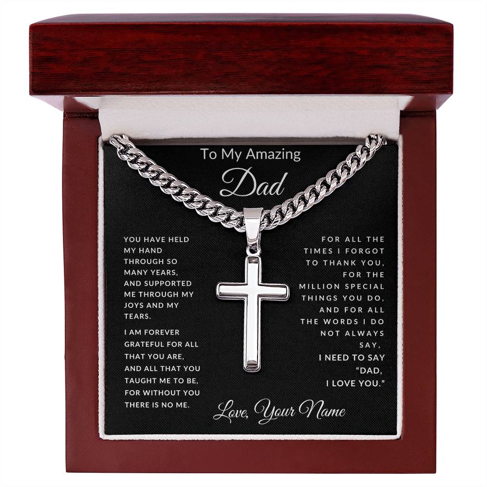 To Dad From Son's or Daughter's Name Cross Necklace