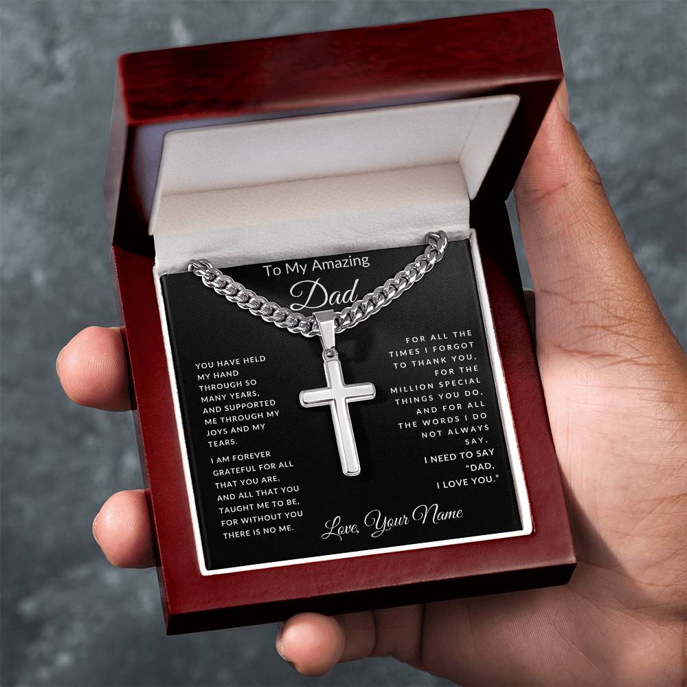 To Dad From Son's or Daughter's Name Cross Necklace