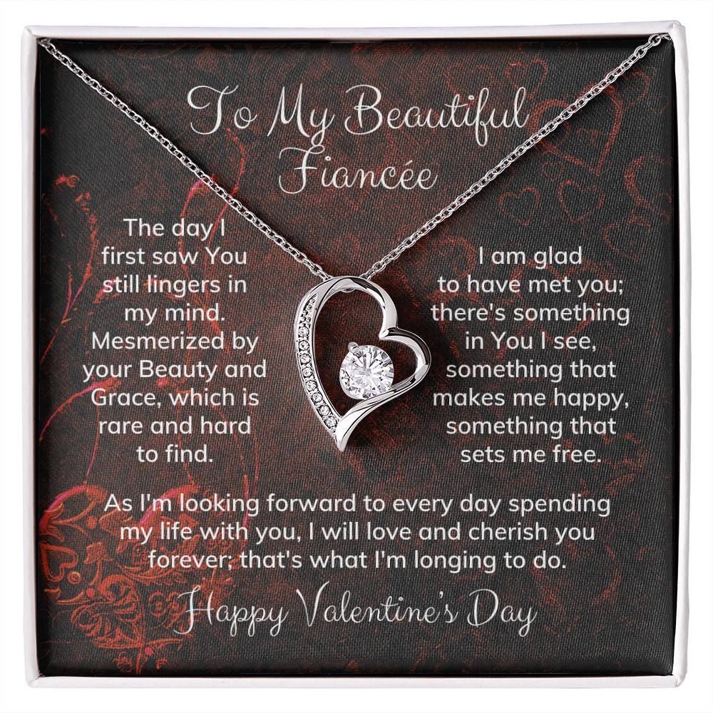 To My Beautiful Fiancée Alluring Beauty Necklace Heart Shaped Message Card