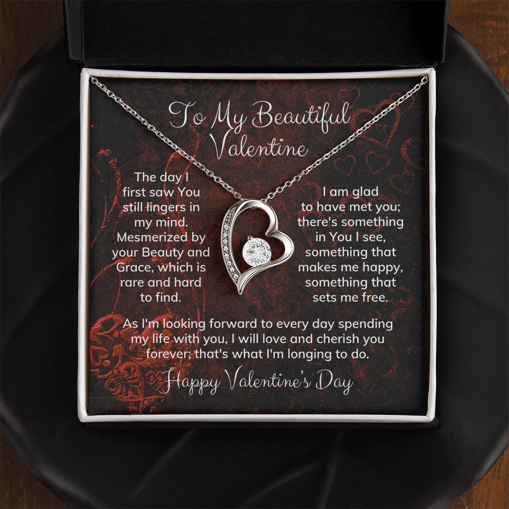 To My Beautiful Valentine Alluring Beauty Necklace Heart Shaped Message Card