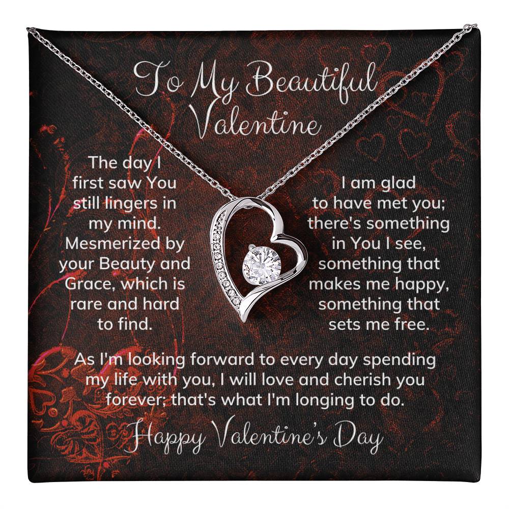 To My Beautiful Valentine Alluring Beauty Necklace Heart Shaped Message Card