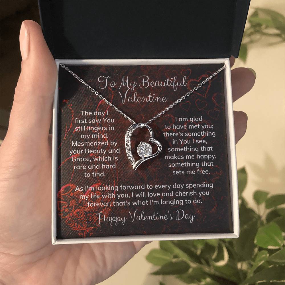 To My Beautiful Valentine Alluring Beauty Necklace Heart Shaped Message Card