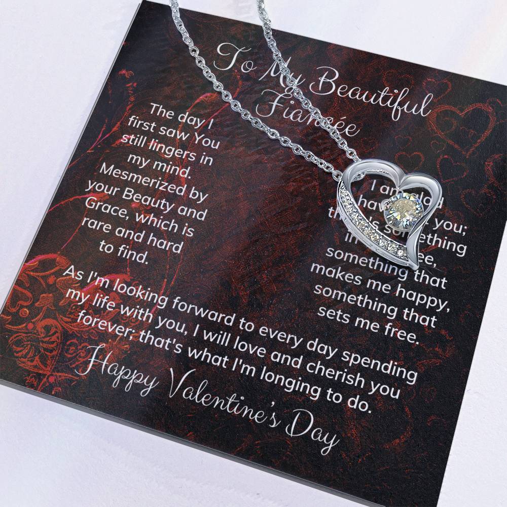 To My Beautiful Fiancée Alluring Beauty Necklace Heart Shaped Message Card