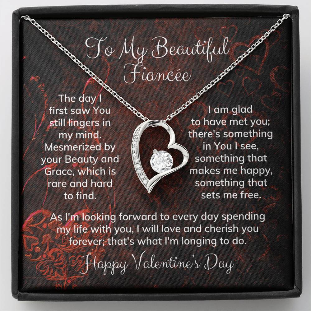 To My Beautiful Fiancée Alluring Beauty Necklace Heart Shaped Message Card