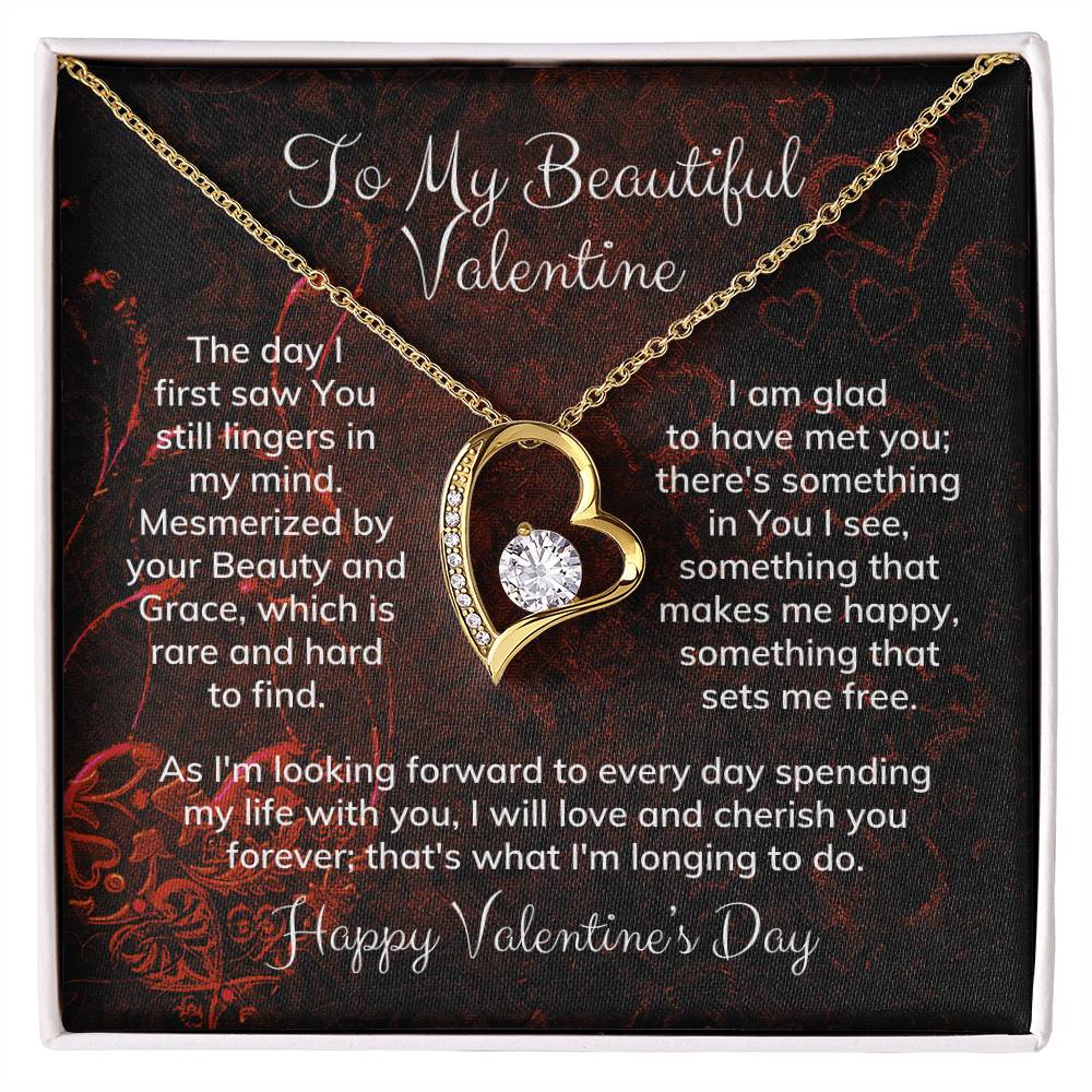 To My Beautiful Valentine Alluring Beauty Necklace Heart Shaped Message Card