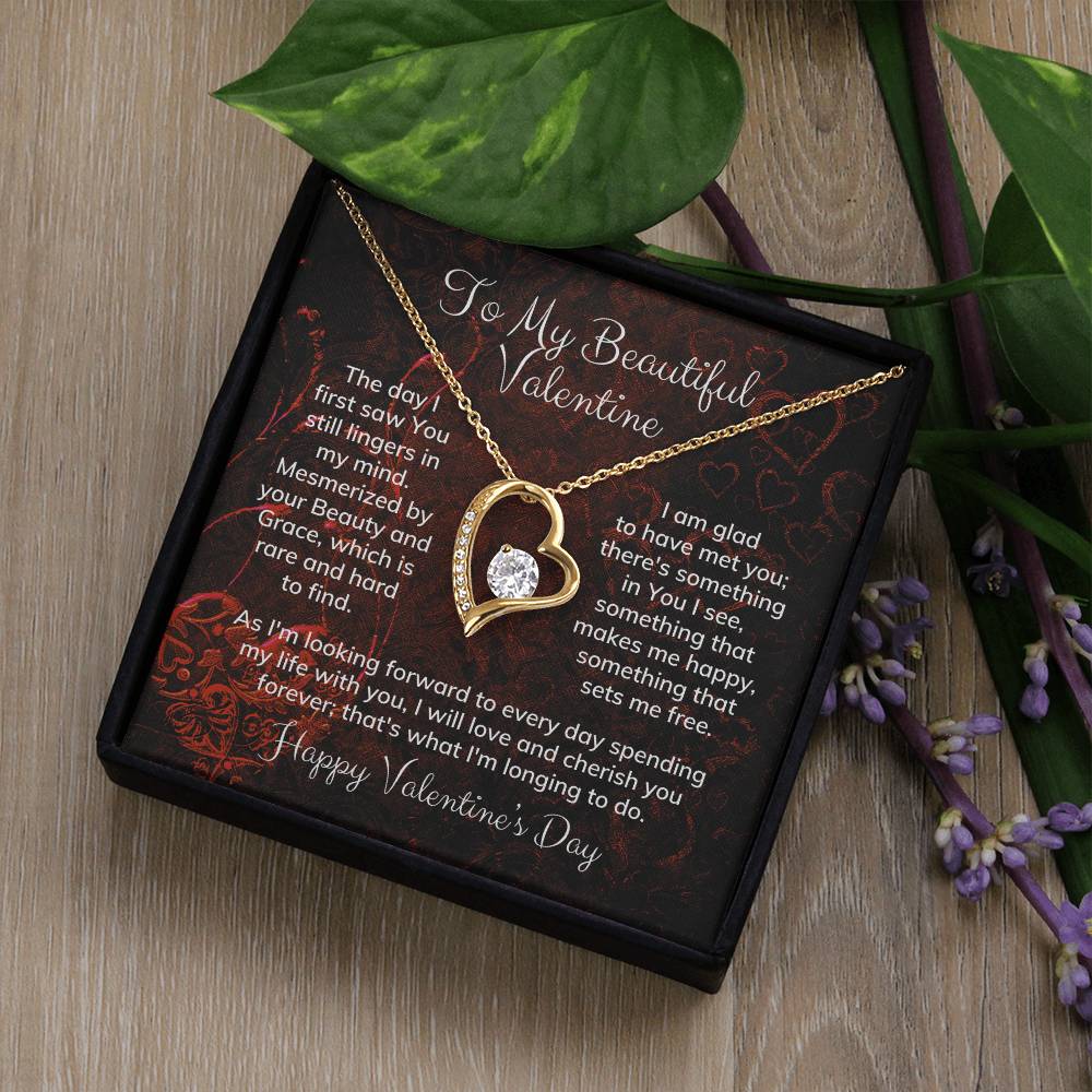 To My Beautiful Valentine Alluring Beauty Necklace Heart Shaped Message Card