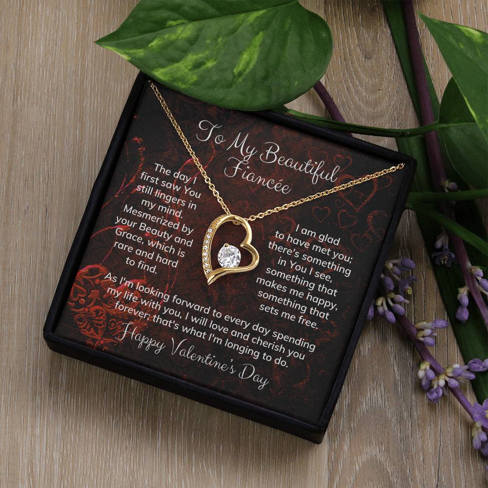 To My Beautiful Fiancée Alluring Beauty Necklace Heart Shaped Message Card