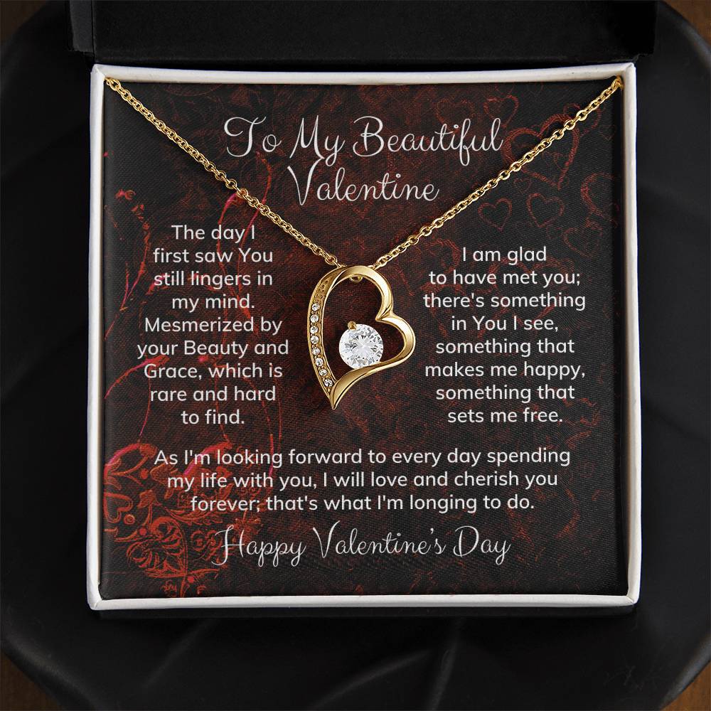 To My Beautiful Valentine Alluring Beauty Necklace Heart Shaped Message Card