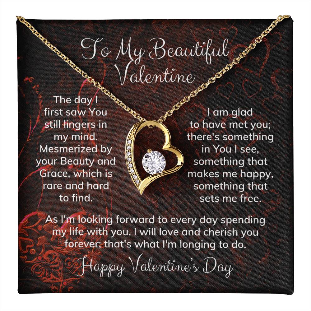 To My Beautiful Valentine Alluring Beauty Necklace Heart Shaped Message Card