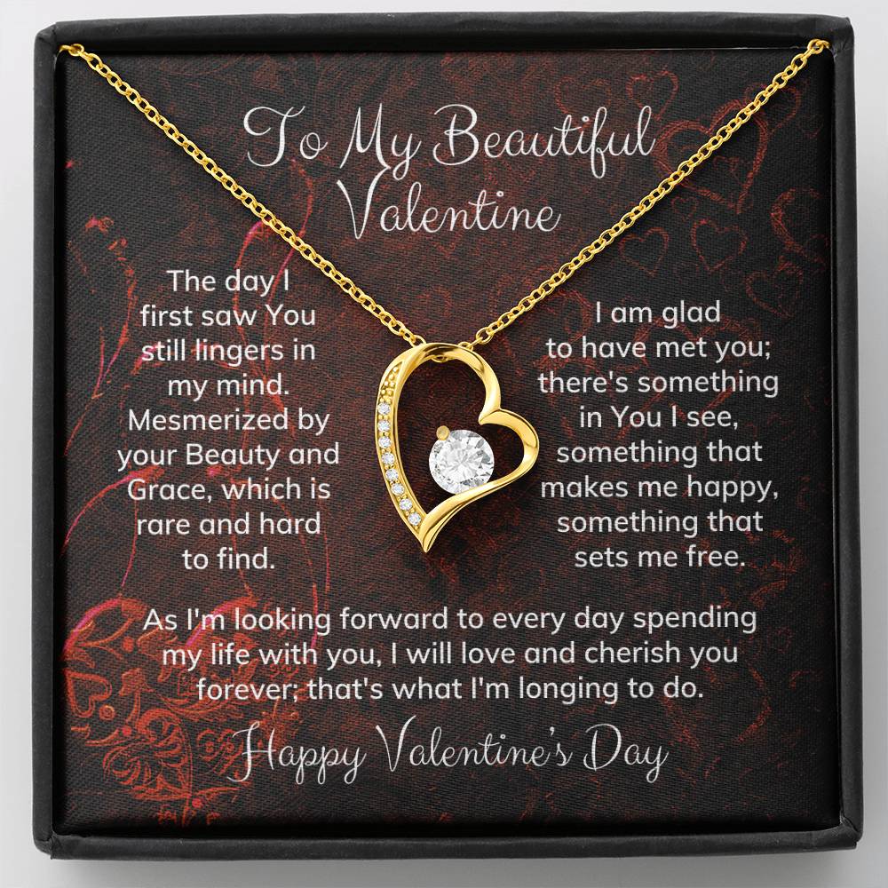 To My Beautiful Valentine Alluring Beauty Necklace Heart Shaped Message Card