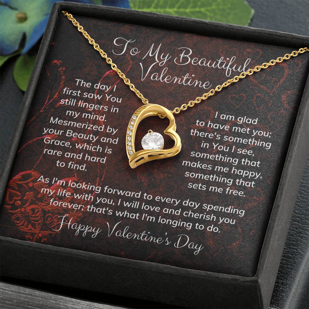 To My Beautiful Valentine Alluring Beauty Necklace Heart Shaped Message Card