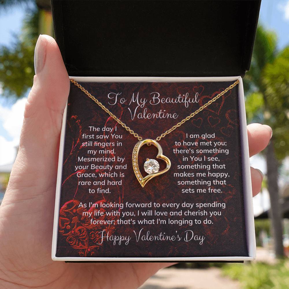 To My Beautiful Valentine Alluring Beauty Necklace Heart Shaped Message Card