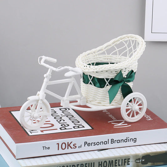 1Pc Cute DIY Handmade Mini Ornament Basket Creative Tricycle Rattan Ornament Basket